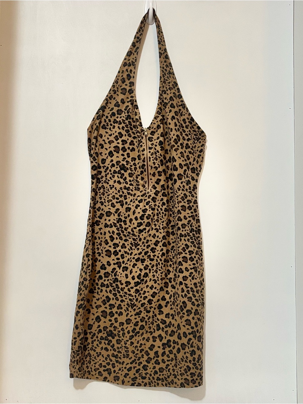 Lac Bleu Leopard Print Faux Suede Halter Mini Dress Size Small Chic
